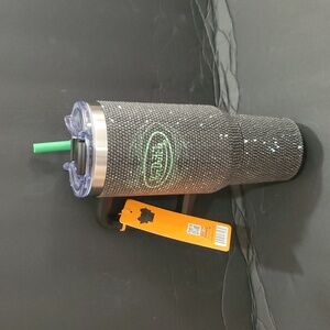 Von Dutch Rhinestone studded black green inscription insulated 40oz drink bottle